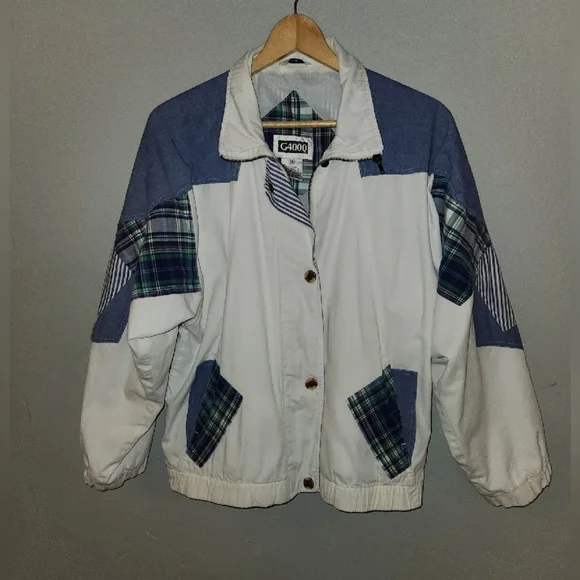 Vintage 80s Patchwork Plaid White Jacket - Picture 9 of 14